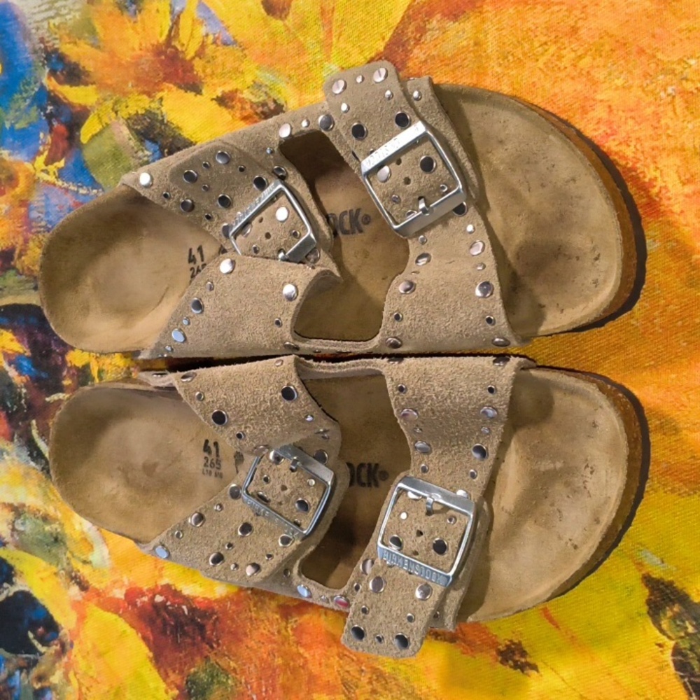 Birkenstock Arizona Suede Rivet Detail Double Banded Slide Sandals L10 M8 EU41